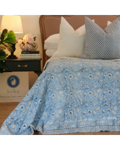 Wild Flower Ocean Reversible Quilt - Blue (Size: King 228 cm x 274 cm)