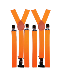 2x Fluro Orange Slim Suspenders - Strong Adjustable Clip On Braces for Weddings/Formals