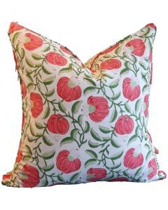 Kolka Pomegranate Soft Cotton Voile Decorative Hand Block-Printed Cushion - Ruby