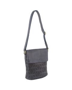 Pierre Cardin Leather Perforated Crossbody Bag - Teal (Flap Closure)