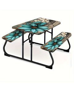 3pcs Striped Polyester Elastic Picnic Table Cover Set