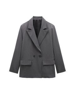 Womens Double Breasted Blazer with Pockets (Grey)