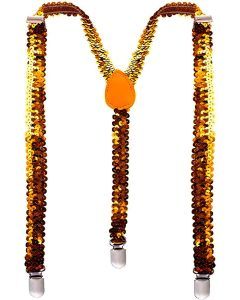 Orange Sequin Suspenders - Unisex Adjustable Clip On Elastic Y-Back Braces