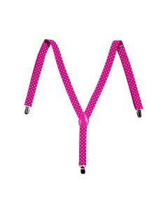 Mens Pink/White Polka Dot Slim Suspenders - Strong Adjustable Clip On Braces for Weddings/Formals
