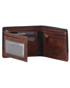 Pierre Cardin Mens Leather Two-Tone Credit Card Slots RFID Wallet - Black/Cognac
