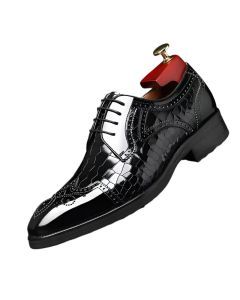 Men Leather Slip-On Brogue Oxford Loafers (Black)