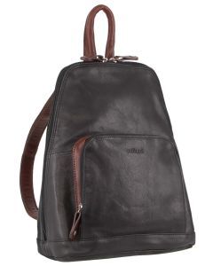 Milleni Womens Soft Nappa Italian Leather Backpack - Black/Chestnut (Travel Bag)