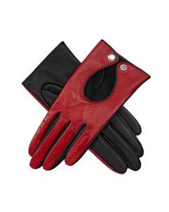 Dents Women’s Touchscreen Leather Driving Gloves in Berry/Black