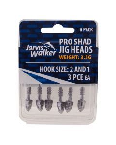 6 Pack of 3.5gm Jarvis Walker Pro Shad Jig Heads with Size 1 and 2 Hooks