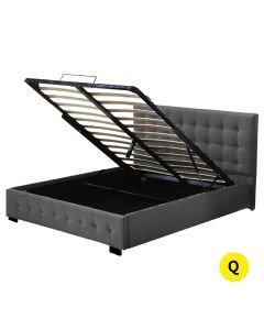 Levede Fabric Bed Frame Queen Tufted Mattress Platform Gas Lift Storage Grey