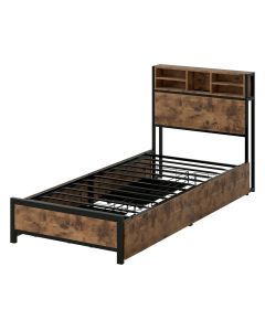 Levede Single Bed Frame Storage Headboard Drawers RGB LED USB Charge Industrial