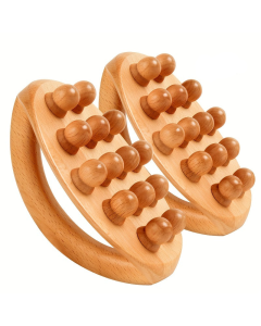 2pcs 12-Beads Gua Sha Massage Stick – Carbonized Solid Wood(Brown)