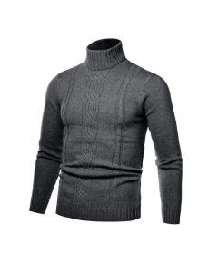 Men's Turtleneck Warm Pullover Knitted Sweater (Dark Grey)