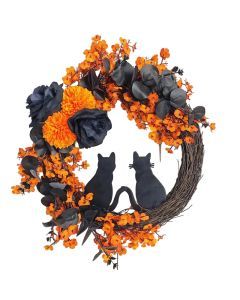 Halloween Moon Wreath Black Cat Door Decoration