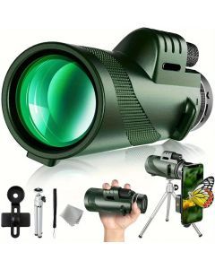 80x100 Monocular Telescope with Phone Clip and Tripod - Green