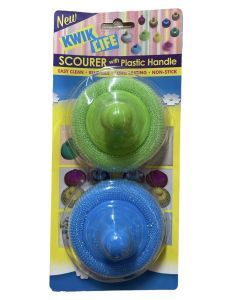 Kwik Life 2pk Scourer with Plastic Handle (Cleaning Dishes, Pots & Pans)