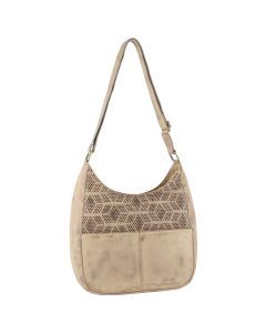 Pierre Cardin Womens Italian Leather Perforated Crossbody Travel Bag - Latte