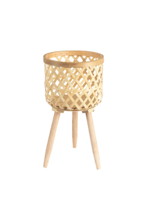 Handmade Bamboo Woven Flower Pot with Stand - Elegant Plant Display