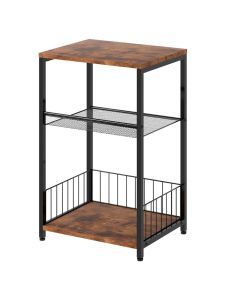 Levede Side Table Bedside End Table 3 Tier Metal Wood Storage Vintage Brown