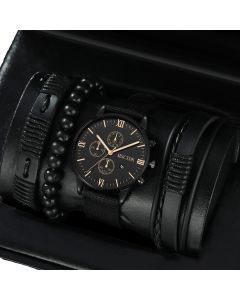 4pcs Men's Quartz Watch Set with Bracelets (Black Gold)