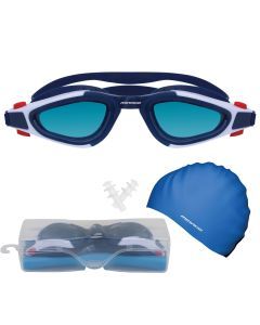 Mirage Adult Swim Pack with Goggles, Cap, Earplugs and Hard Case (Blue)