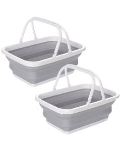 2x 9L Collapsible Laundry Folding Basket Wash Clothes w Handles Bin - Grey/White