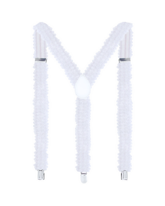 White Sequin Suspenders - Unisex Adjustable Clip On Elastic Y-Back Braces
