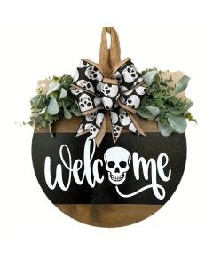 Halloween Skull Door Hanger Welcome Sign