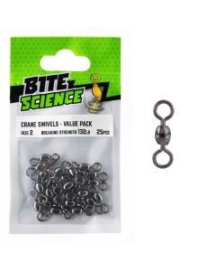 25 Pack of Size 2 Bite Science Black Crane Fishing Swivels - 132lb