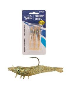 3 Pack of Rigged Jarvis Walker Scented Shrimp Soft Body Lures-Clear Gold/Glitter