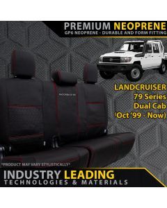 Razorback 4x4 GP6 Premium Neoprene Rear Row Seat Covers suitable for a Toyota Landcruiser 79 Series Dual Cab (Made to Order)