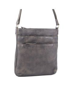 Milleni Ladies Nappa Leather Zip Closure Crossbody Travel Bag - Slate
