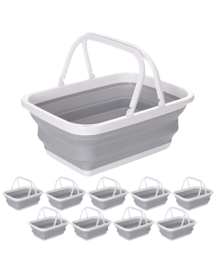 10x 9L Collapsible Laundry Basket w Handles Bulk Pack -Grey/White (Folding Clothes Bin)