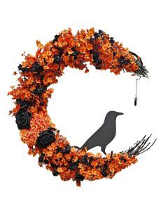 Halloween Moon & Crow Wreath Wall Decor