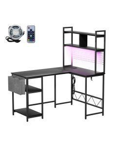 Levede L Shaped Gaming Desk Corner Desk LED Lights Built-in Power Outlet Black