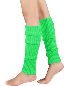 1 Pair Fluro Green Ribbed Leg Warmers - Womens Dance Costume/80s Party