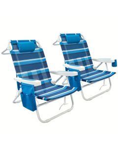 Foldable Beach Lounge Chairs with Backrest (2pcs)