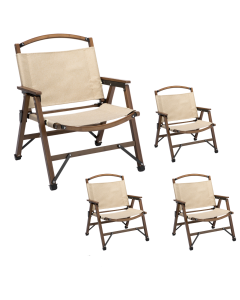4x Bamboo Foldable Outdoor Camping Chair Wooden Travel Picnic Park Folding - Khaki/Beige