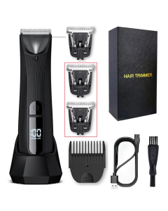 Mens Rechargeable Body Hair Trimmer with 2 Heads & LED Light Black