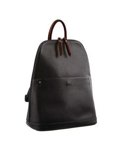 Milleni Ladies Genuine Italian Leather Twin Zip Backpack Bag - Black/Chestnut