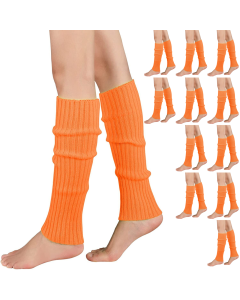 12x Orange Ribbed Leg Warmers Bulk Pack - Womens Dance Costume/80s Party