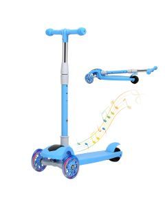 Bopeep Foldable Kids Scooter Adjustable Height Flashing LED Music 3 Wheels Blue