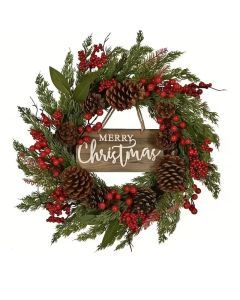 Farmhouse Christmas Wreath with Pine Cones & Berries