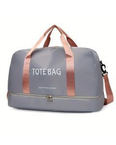 Travel Duffle Bag with Shoe Compartment & Strap (Gray)