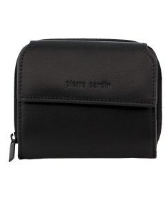Pierre Cardin Ladies Leather Tri-Fold Tab Zip Around Wallet - Black