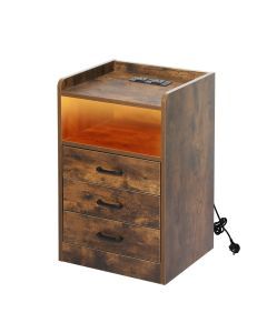 Levede Bedside Table Nightstand USB Charger Outlet RGB LED 3 Drawers Oak