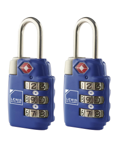 2x Lewis N Clark TSA Approved Combination Lock Travel Luggage Padlock - Blue