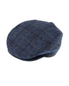 DENTS Abraham Moon Tweed Flat Cap Wool Ivy Hat Driving Cabbie Quilted - Blue