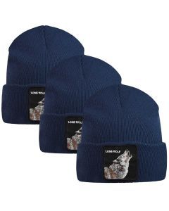 3x Goorin Bros Lone Wolf Beanie - Navy (Warm Winter Ski Hat - Animal Series)