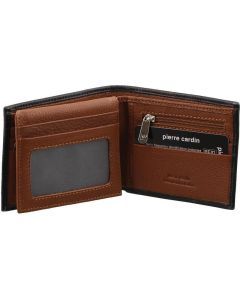 Pierre Cardin Mens Italian Leather Two-Tone Bi-Fold Wallet - Black/Cognac